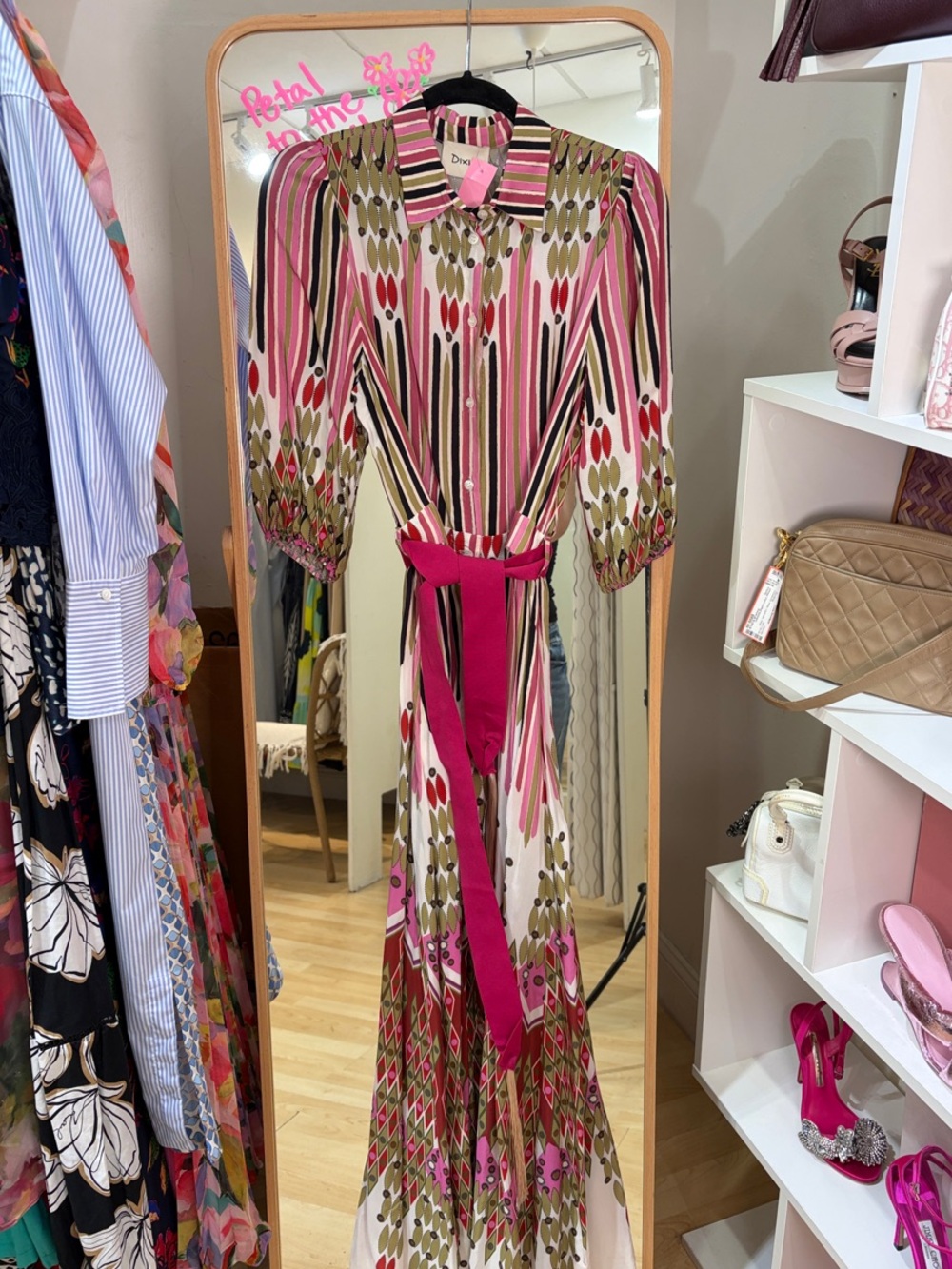 Dixie Pink Patterned Maxi Shirt Dress with Sash